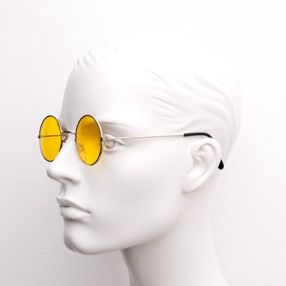 80's round vintage sunglasses. Small gold metal 1… - image 8