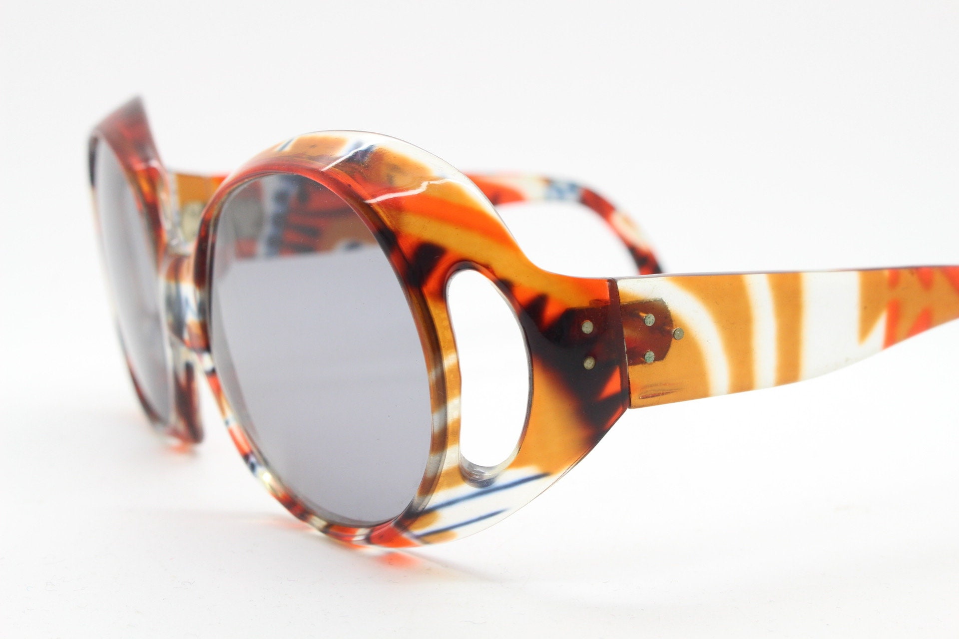 Vintage 60’s Style Opaque Amber Sunglasses Vintage 1960s Mod Style Amber Stripe Sunglasses - Etsy main image 3