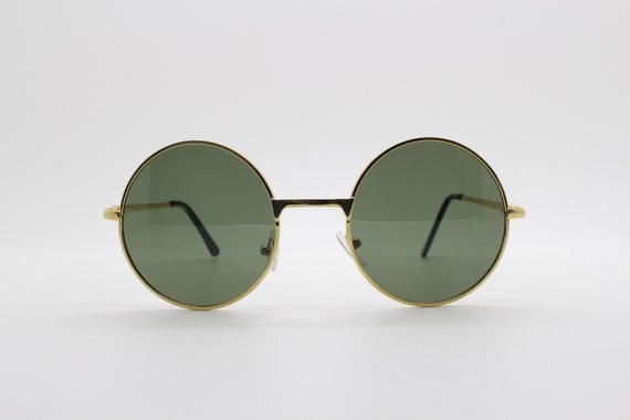 90s round vintage sunglasses. Medium size gold 60… - image 3