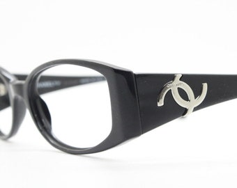 Chanel eye glasses model 3072. Black gloss low profile acetate luxury optical frames. Prescription eyeglasses. RX Spectacles