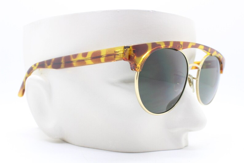 Dynamic honey tortoise brow line double bridge half frame Luxe Gallery Projects Linda Farrow 80s vintage sunglasses model 218