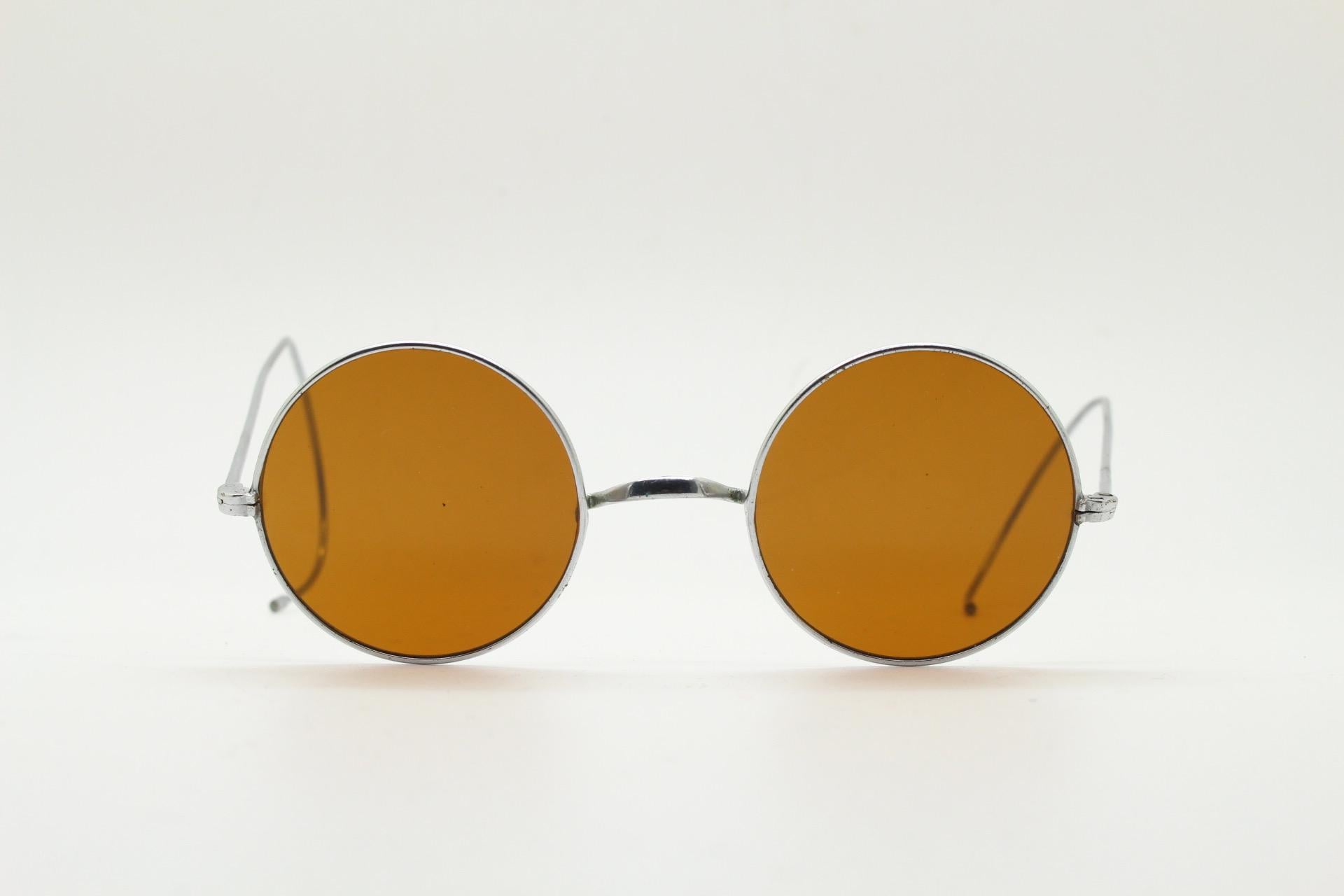 Vintage 1930s Era Round Sunglasses in Amber with Case Amber Retro-Vintage Double Bridge Round Tinted Sunglasses  main image 4