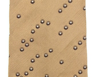 70s vintage necktie by Folkespeare made in Great Britain. Slightly metallic praline colour with abstract circle dots. Mens neck tie. NOS