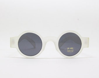 90s Vintage Round Micro Sunglasses. Tiny Frosted White Matt  display picture 3