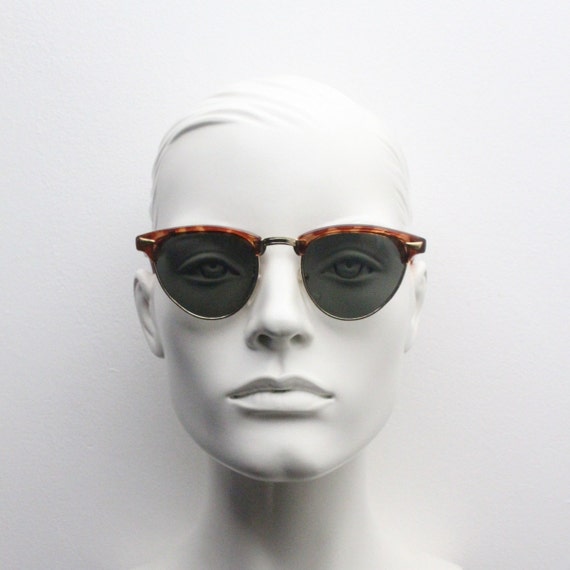 80s vintage cat eye sunglasses. Half frame tortoi… - image 1