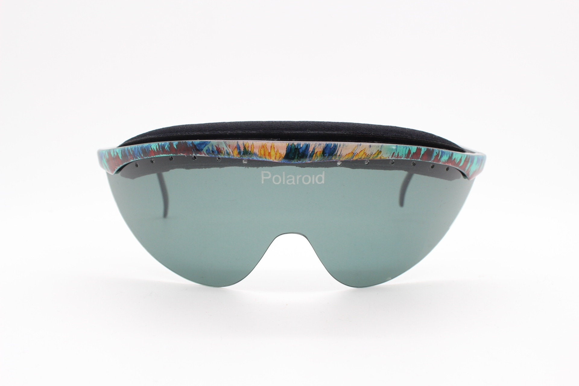 Polaroid 80s Vintage Visor Shield Sunglasses. Abstract Pattern 