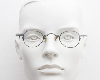 90s vintage small metal oval eye glasses. Grey pewter look Victorian design optical frame. Prescription. Retro Civil War spectacles. BNWT