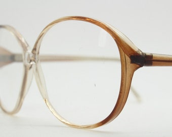 Gafas de vista grandes vintage de los años 70 de RPL London. Montura óptica de cristal transparente/acetato ombre marrón. Gafas graduadas RX. Mujeres NOS