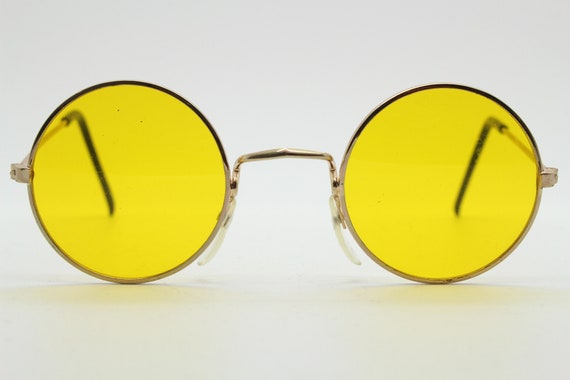 80's round vintage sunglasses. Small gold metal 1… - image 2