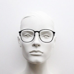 80s vintage slightly oversized round glasses by RPL London. Plain black gloss optical frames. Prescription eyeglasses. RX Spectacles