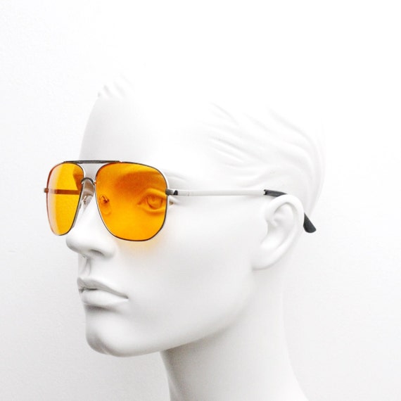 Orange Square Aviator Sunglasses. Silver Double Bridge Metal 