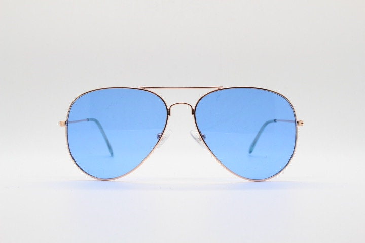 Y2K Vintage Aviator Sunglasses. Sky Blue Lenses in Slim