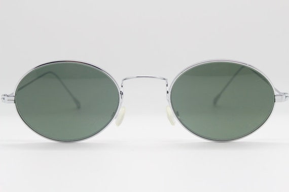 90s vintage oval sunglasses. NOS minimal chrome 2… - image 2
