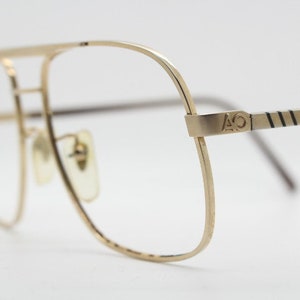 American Optical 70s vintage square aviator eyeglasses. Gold frame with brown arms optical frames. Prescription glasses. Mens  RX aviators