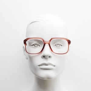 70s vintage square eye glasses. Mens medium size transparent brown optical frames with clear lenses. NOS Prescription eyeglasses. RX