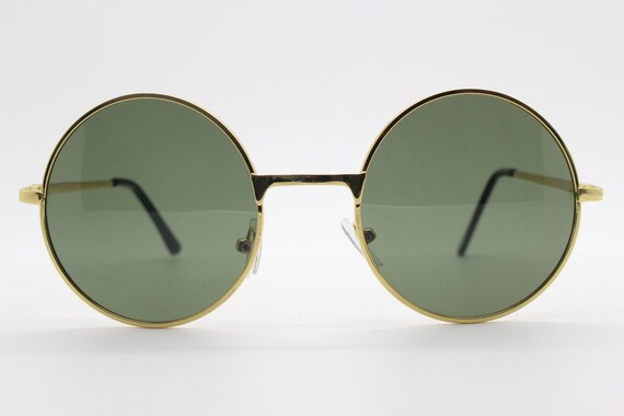 90s round vintage sunglasses. Medium size gold 60… - image 4