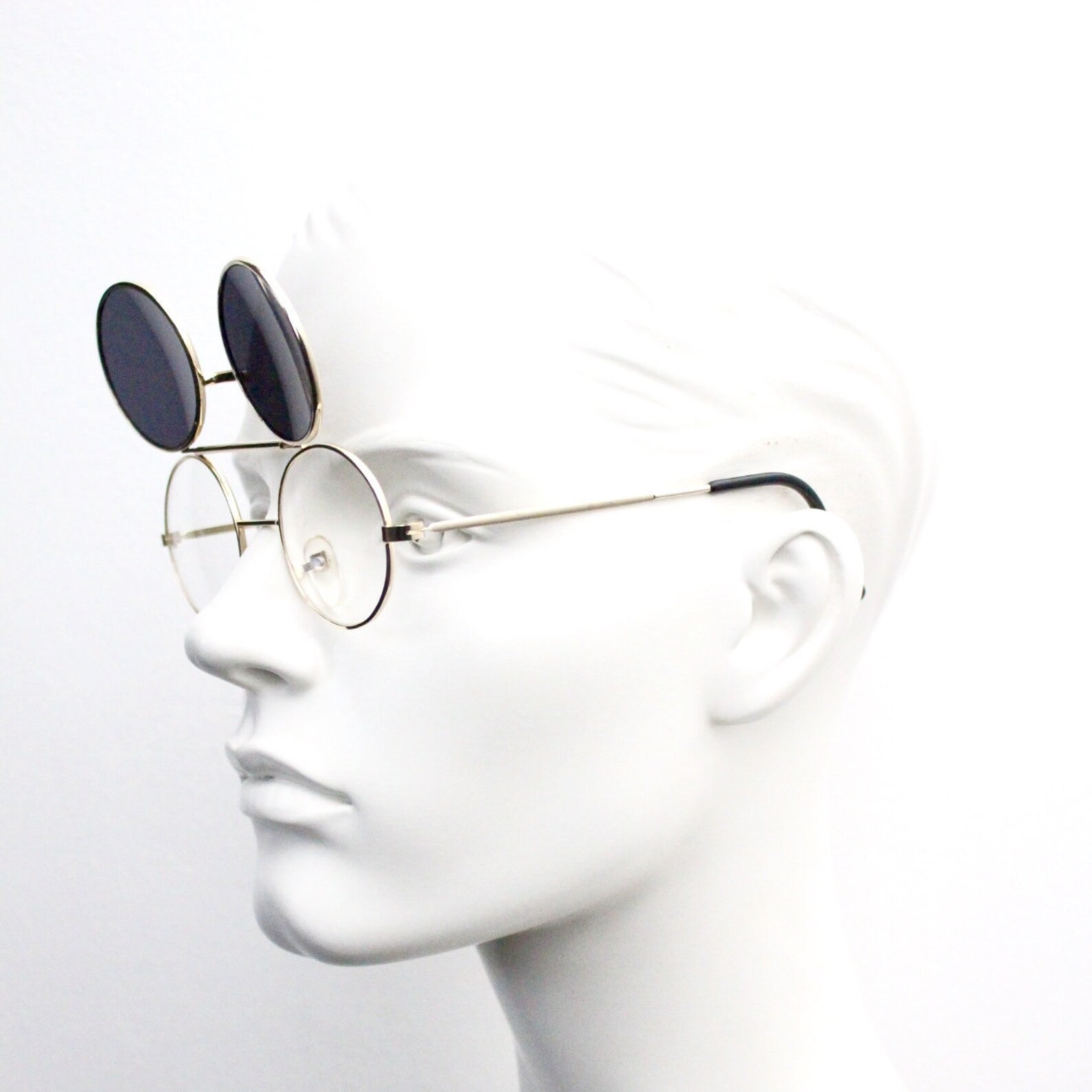 90s Round Gold Kids Flip up Sunglasses. Clear Lens Gold Metal Etsy UK