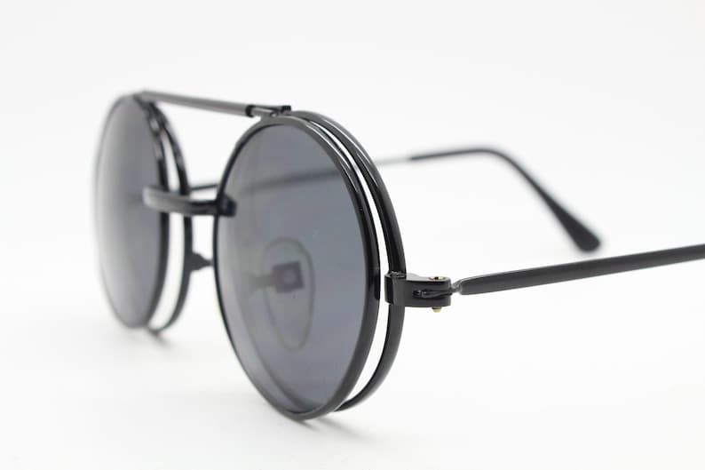 90s round kids flip up sunglasses. Clear lens black metal Etsy