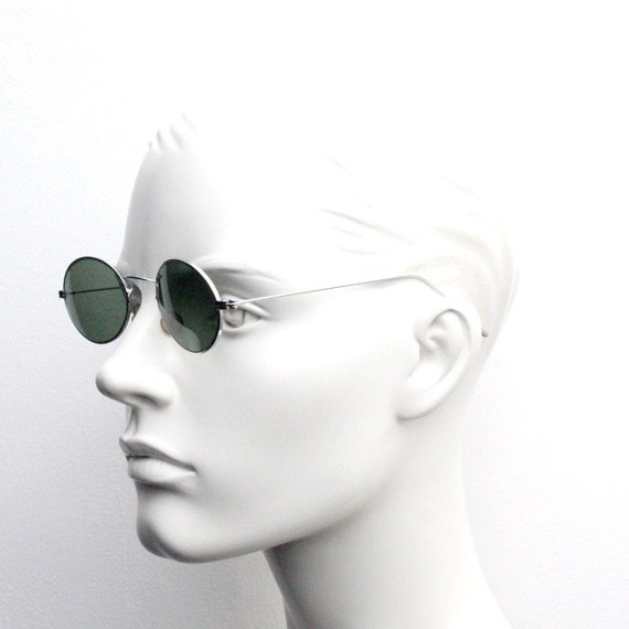90s vintage oval sunglasses. NOS minimal chrome 2… - image 6