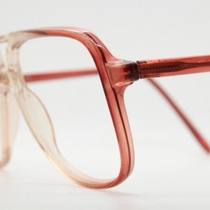 70s vintage square eye glasses in brown to crystal fade. Mens medium size acetate optical frames. Prescription eyeglasses. RX aviator
