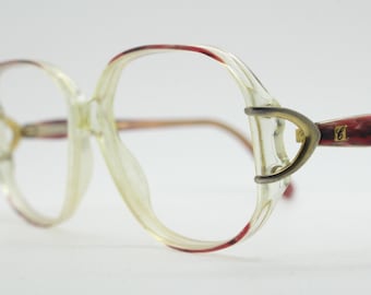 Big 80s vintage angular glasses. Womens brown and crystal acetate optical frame. Prescription eyeglasses. RX spectacles