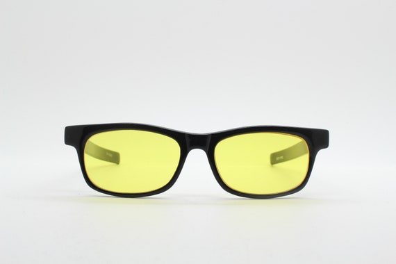80s vintage rectangular sunglasses. Black wide lo… - image 2