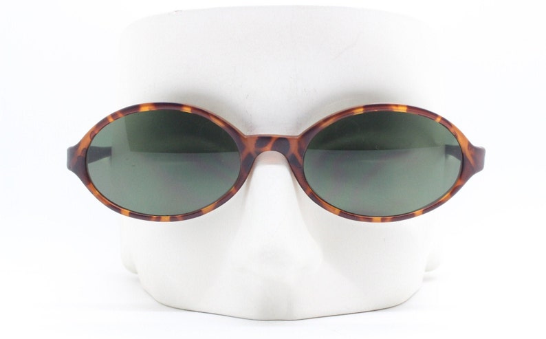 Unused NOS 90s vintage oval sunglasses BNWT Tortoise 30s style matt finish frame with green lenses