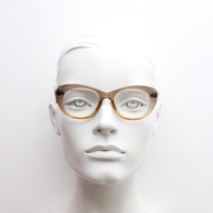 60s vintage round cat eye glasses. Transparent graduating brown ombre cateye optical frames. Womens prescription eyeglasses. RX Spectacles