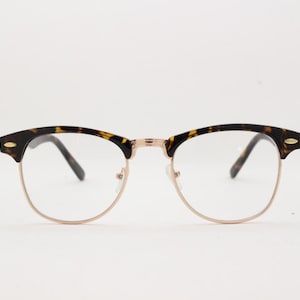 90s vintage half frame glasses. Tortoise and gold all time classic 40s style browline eyeglasses with clear lenses. NOS spectacles image 2