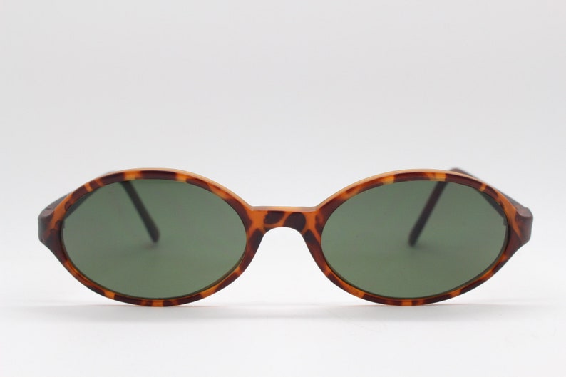 Unused NOS 90s vintage oval sunglasses BNWT Tortoise 30s style matt finish frame with green lenses