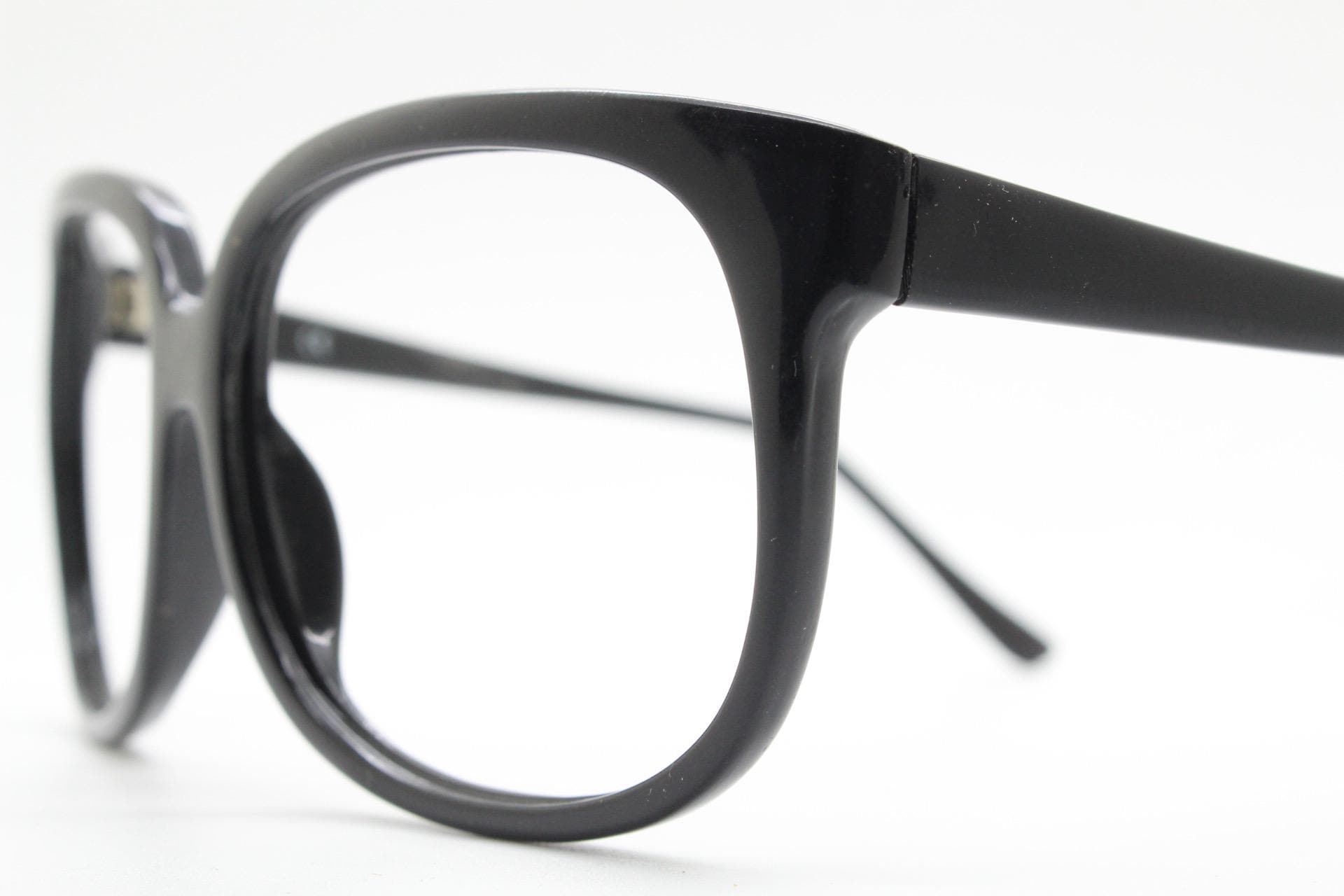 80s Vintage Square Oversized Cat Eye Glasses. Black Gloss  display picture 1