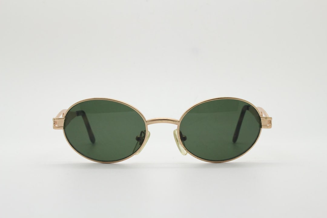 90s Vintage Oval Sunglasses by Bialucci. NOS Satin Finish Gold