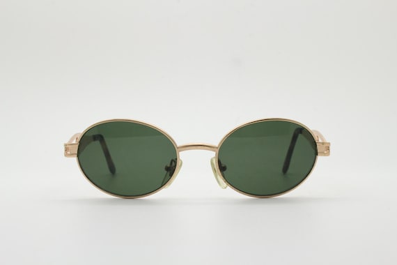 90s Vintage Oval Sunglasses by Bialucci. NOS Satin Finish Gold