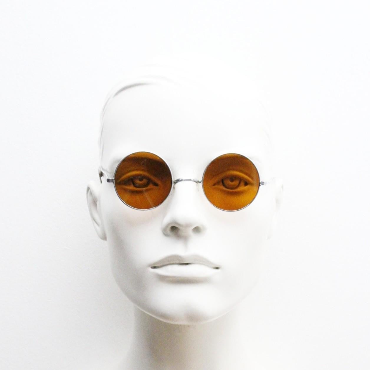 30s Vintage Round Antique Sunglasses. Silver Metal Wire  display picture 1
