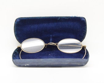 Verres ovales anciens vintage victoriens. Cadre en fil métallique optique des années 1800 avec passe-câbles enroulés. Lunettes de vue Civil War RX avec correction