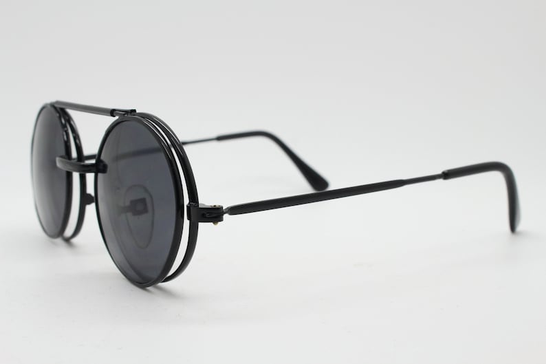 90s round kids flip up sunglasses. Clear lens black metal Etsy