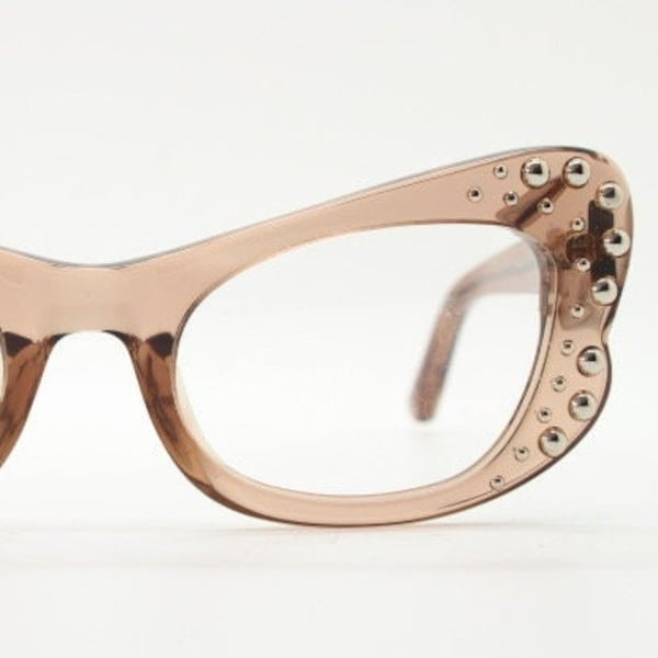 Agent Provocateur studded cat eye glasses made in Japan by Linda Farrow. Womens transparent acetate cateye optical frames. Prescription RX