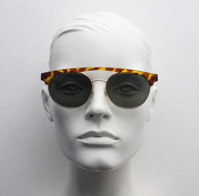 Dynamic honey tortoise brow line double bridge half frame Luxe Gallery Projects Linda Farrow 80s vintage sunglasses model 218