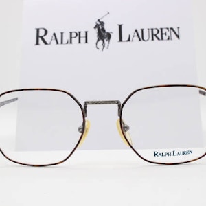 Occhiali da vista vintage Ralph Lauren anni &#39;90, realizzati in Italia. Montatura da vista POLO in tartaruga opaca e bronzo satinato. Occhiali da vista da vista. NOS (Nuovi Arrivi).