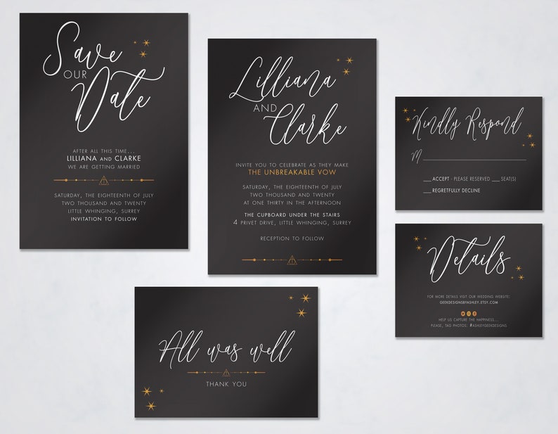 The Unbreakable Vow Minimalist Harry Potter Inspired Wedding Set Digital Files Only PDF/JPG Printable Invitation Kits image 3