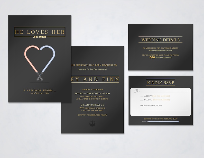 Star Wars Ep VII: The Force Awakens inspired Wedding Set Digital Files Only PDF/JPG Printable Invitation Kits image 2