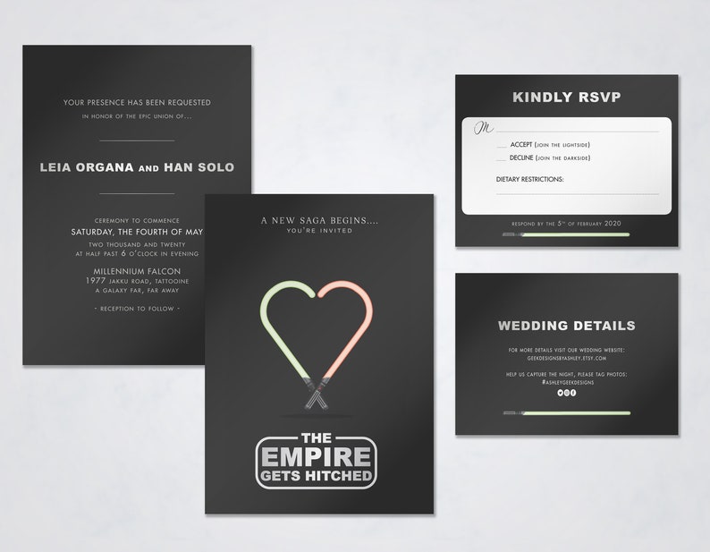 Star Wars Inspired Wedding Set Digital Files Only PDF/JPG Printable Invitation Kits image 2