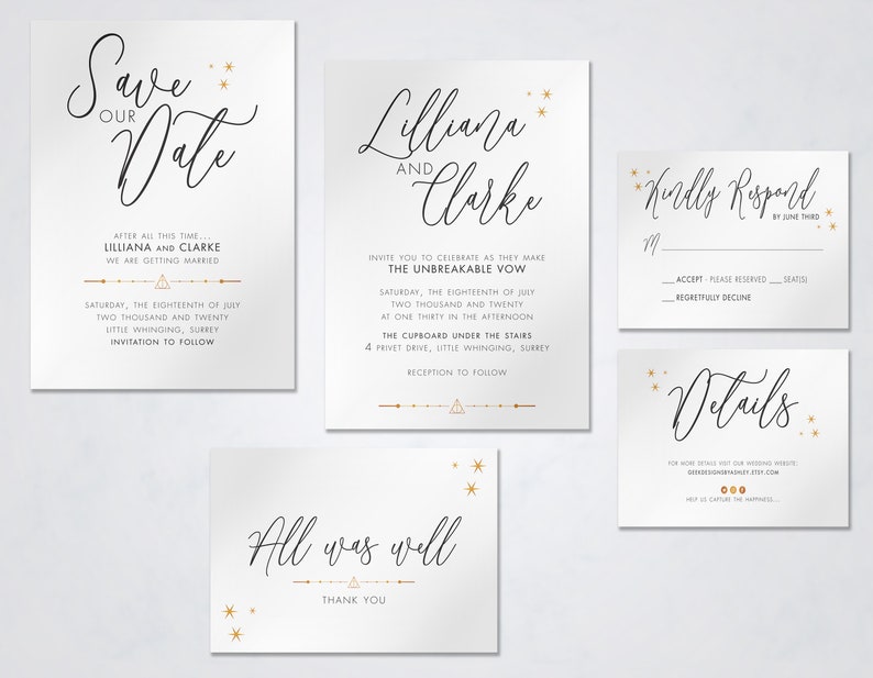 The Unbreakable Vow Minimalist Harry Potter Inspired Wedding Set Digital Files Only PDF/JPG Printable Invitation Kits image 2