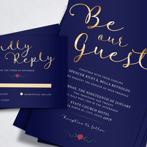 Be Our Guest | Faux Gold | Disney&#39;s Beauty & The Beast Inspired Wedding Set | Digital Files Only (PDF/JPG) | Printable Invitation Kits