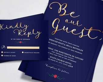 Be Our Guest | Faux Gold | Disney's Beauty & The Beast Inspired Wedding Set | Digital Files Only (PDF/JPG) | Printable Invitation Kits