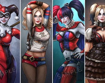 Vier Harley Quinn's