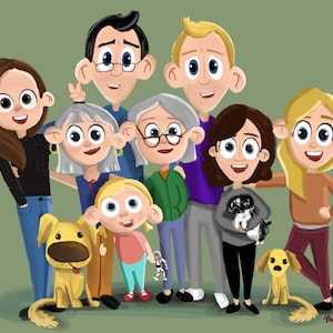 Storybook family portrait illustration