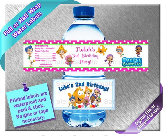 Personalized Custom Bubble Guppies Water Bottle Gift Add Childs Name