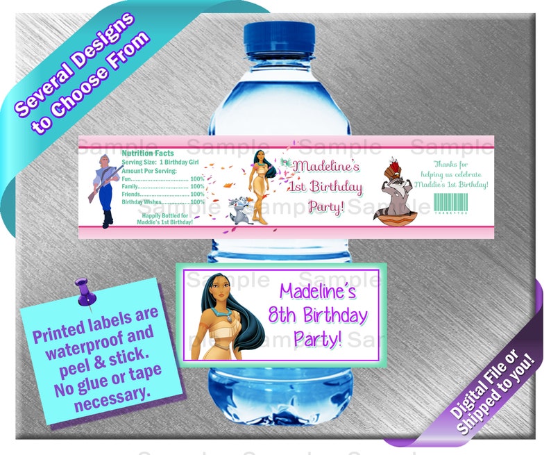 Pocahontas Water Bottle Labels Printed Or File Birthday Etsy