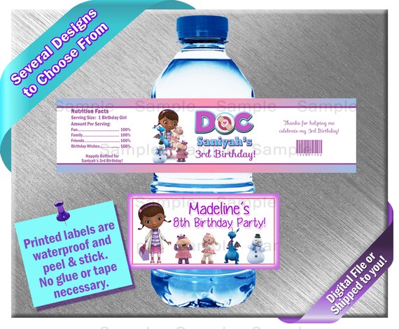 10 DOC MCSTUFFINS CUSTOM BIRTHDAY PARTY FAVORS WATER BOTTLE LABELS WRAPPERS